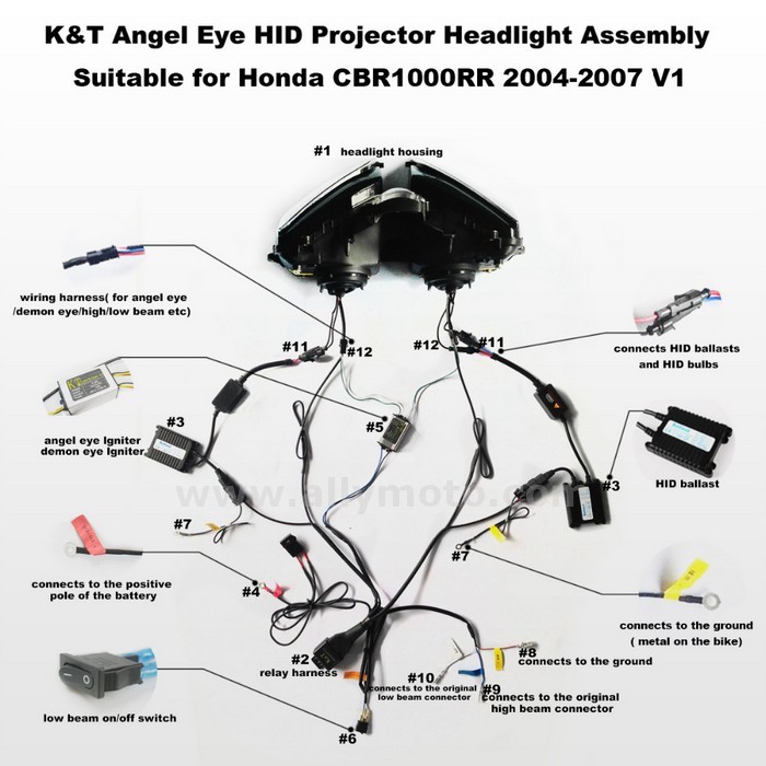 031 Fully Headlight Honda Cbr1000Rr 2004-2007 Hid Led Angel Halos Eyes Kit 2005 2006-6